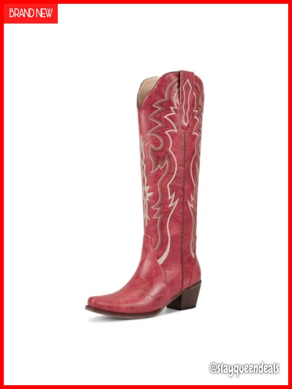 Faux Leather Knee High Western Cowboy Boots Snip Toe Block Heel